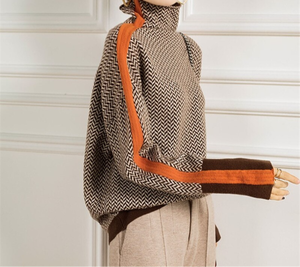 Eleanor | Herringbone Luxe Turtleneck Orange