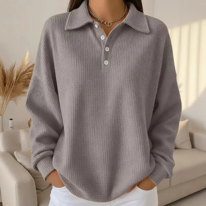 Carly | Classic Waffle-Knit Polo Sweater Gray