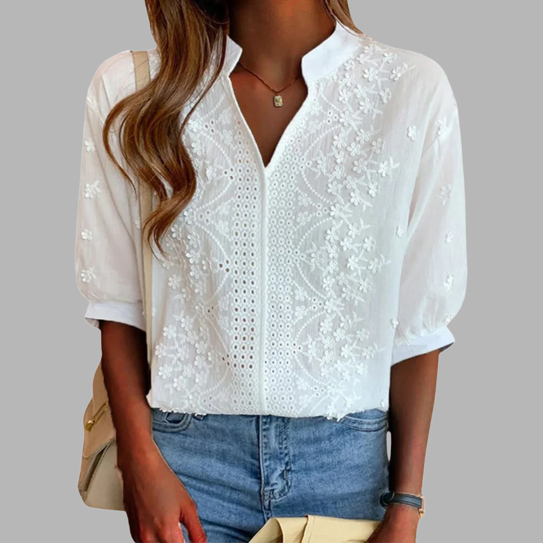Unni | Elegant White Blouse with Puff Sleeves