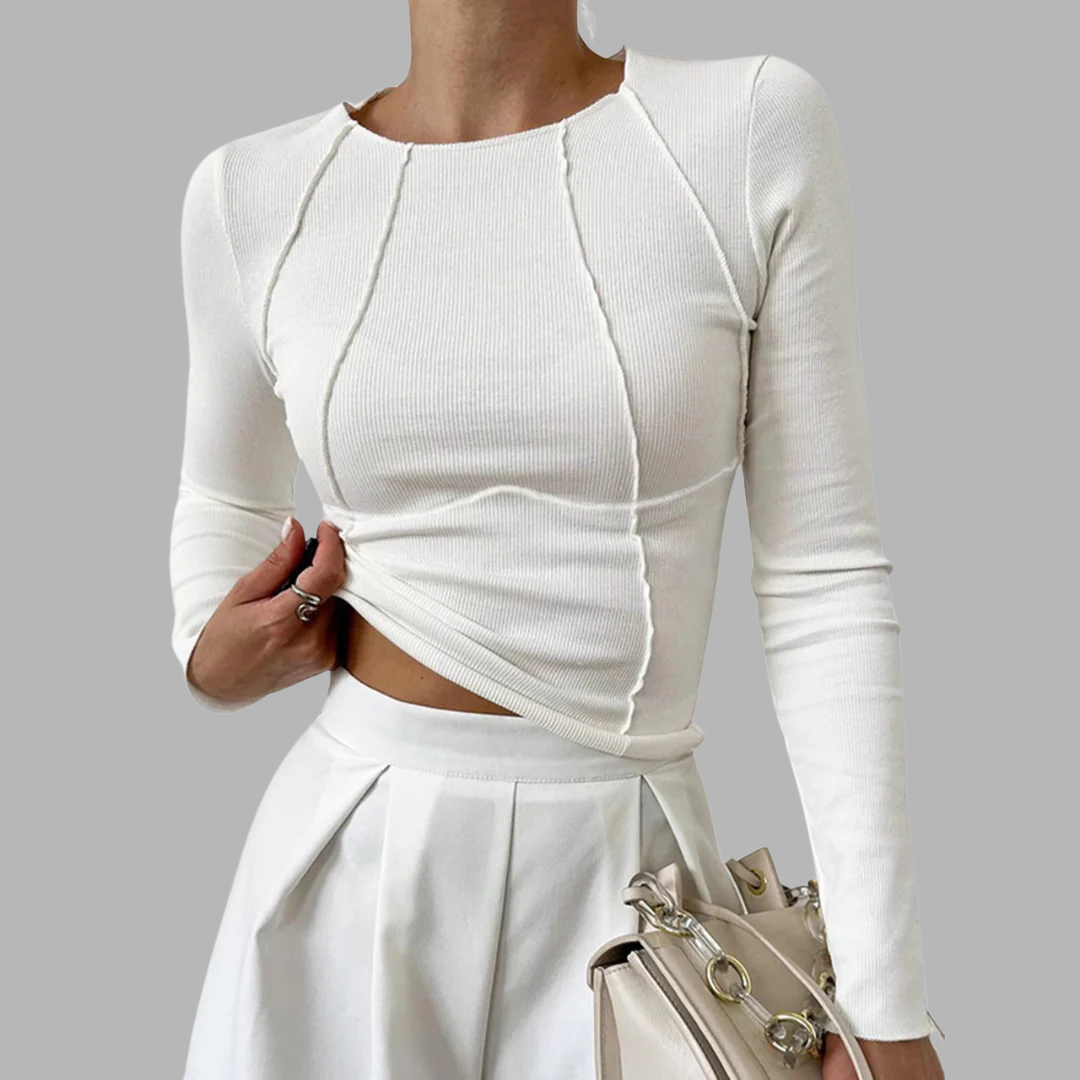 Freja | Elegant ribbed long-sleeve top with tailored piping