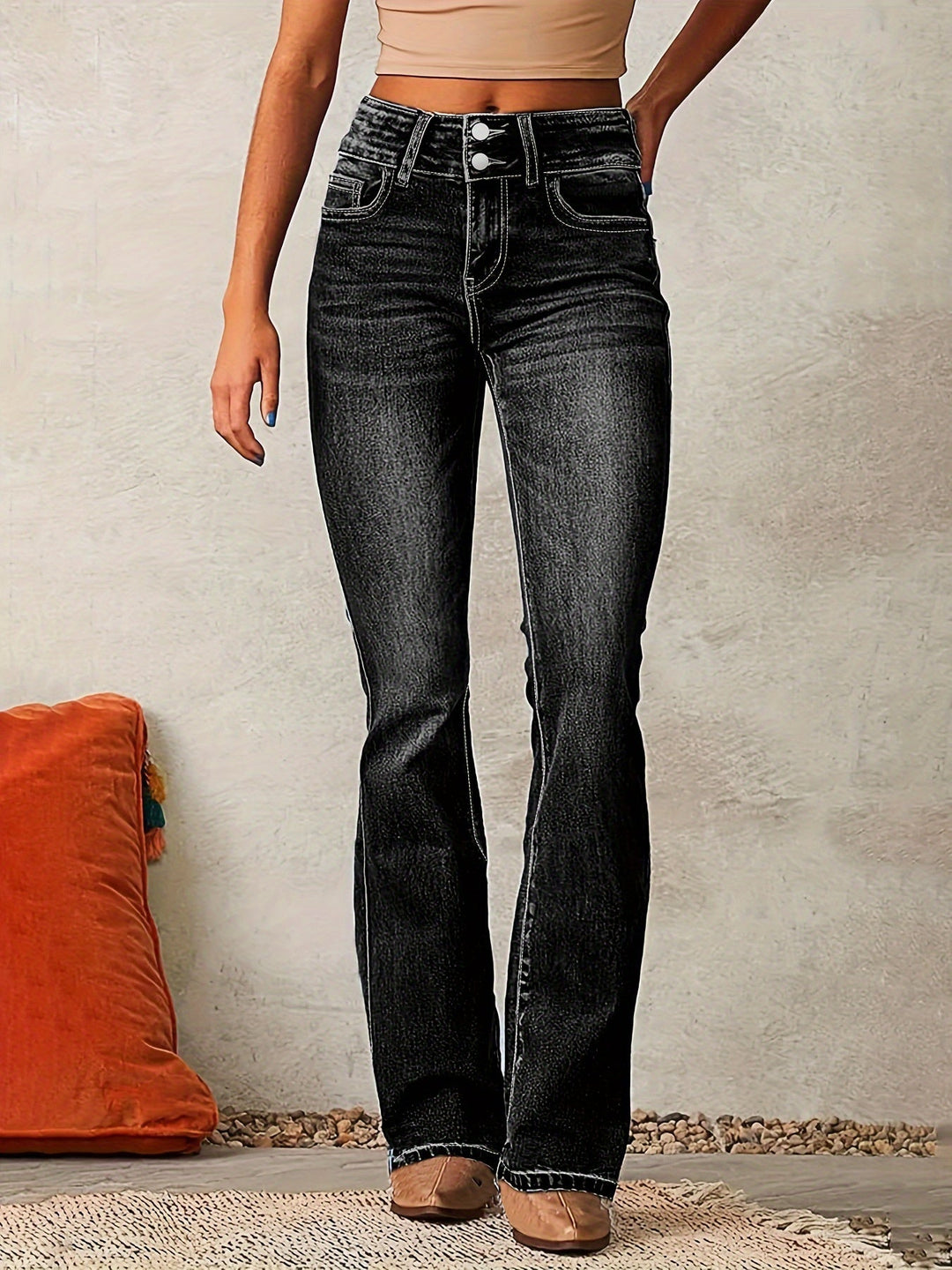 Melanie | High Waisted Flared Jeans Black