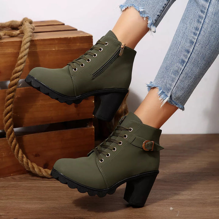 Mira | Stylish Block Boots Green
