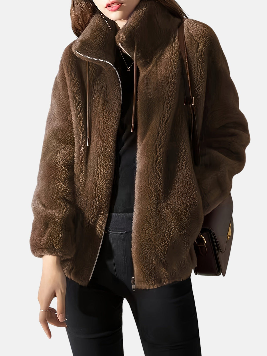 Evylora | Cosy Zip Jacket Dark Brown