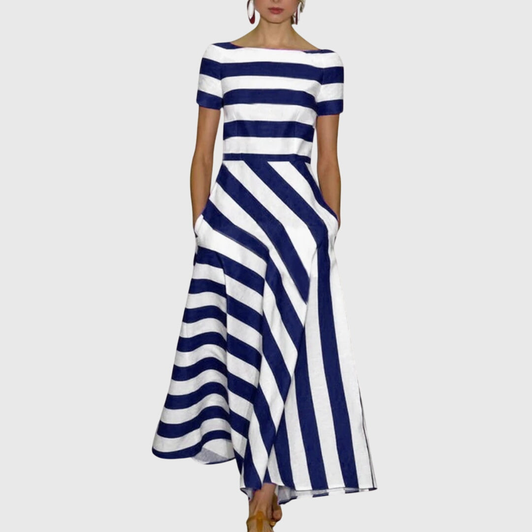 Nora | Striped Dress Dark Blue