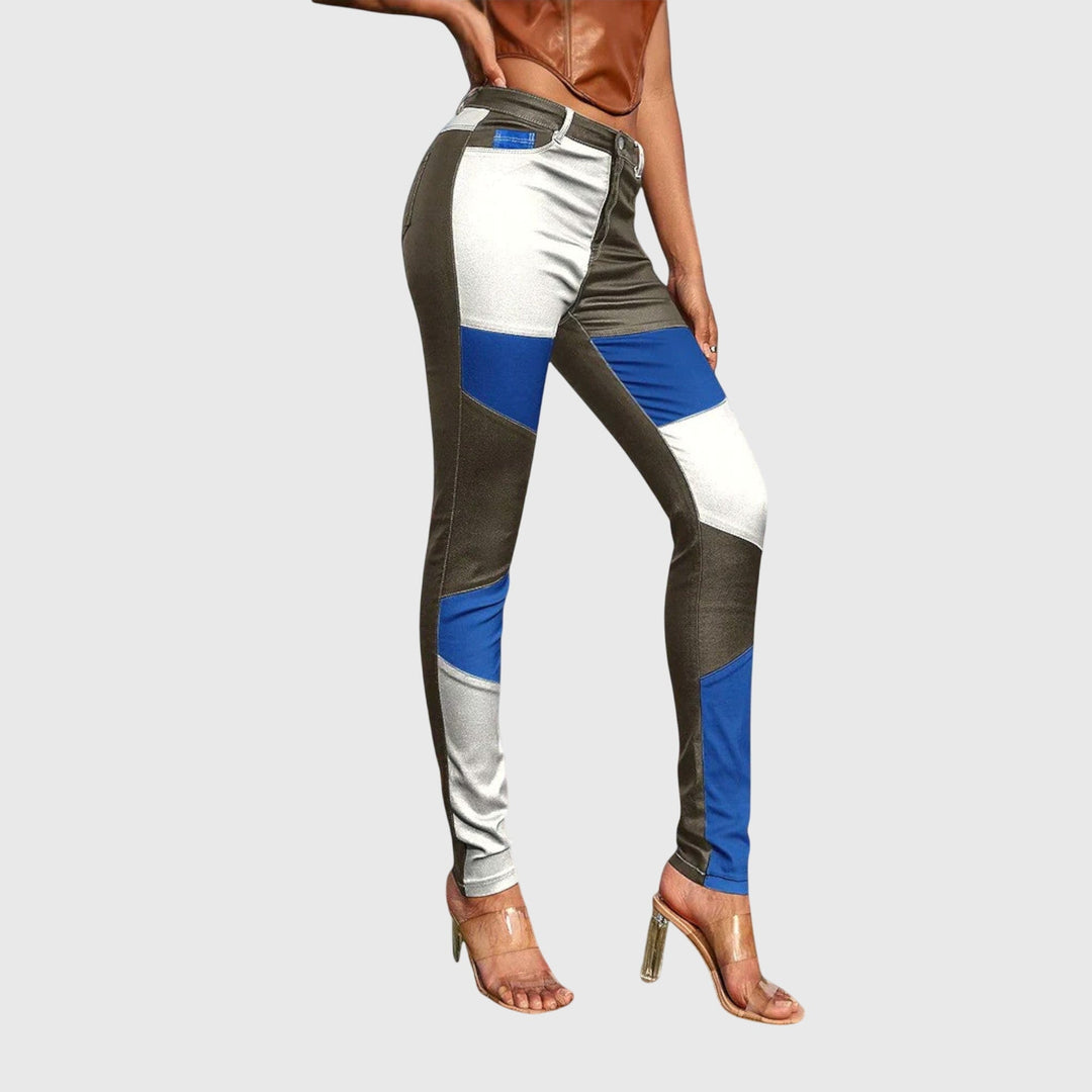 Sylvia | Tube Pants with Color Block Pattern Blue