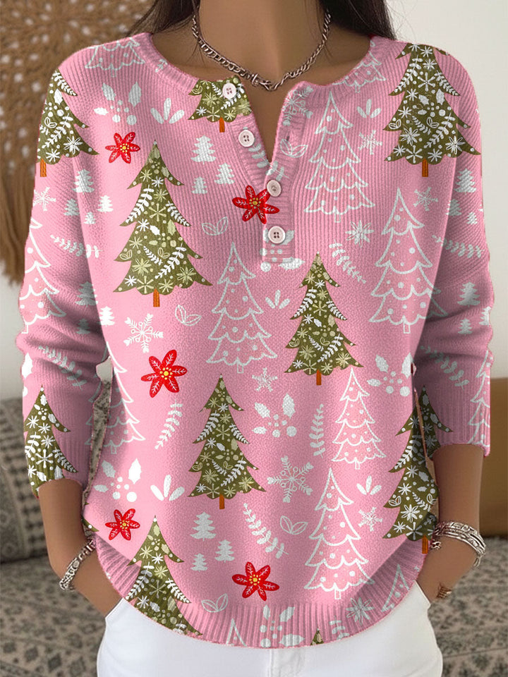 Sofie | Christmas Sweater with Buttons Pink