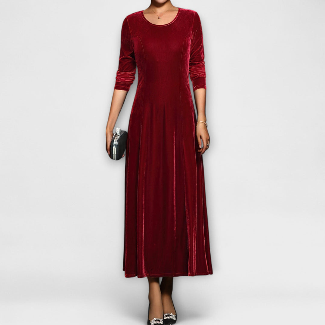 Maya™ | Soft Velvet A-Line Dress Red