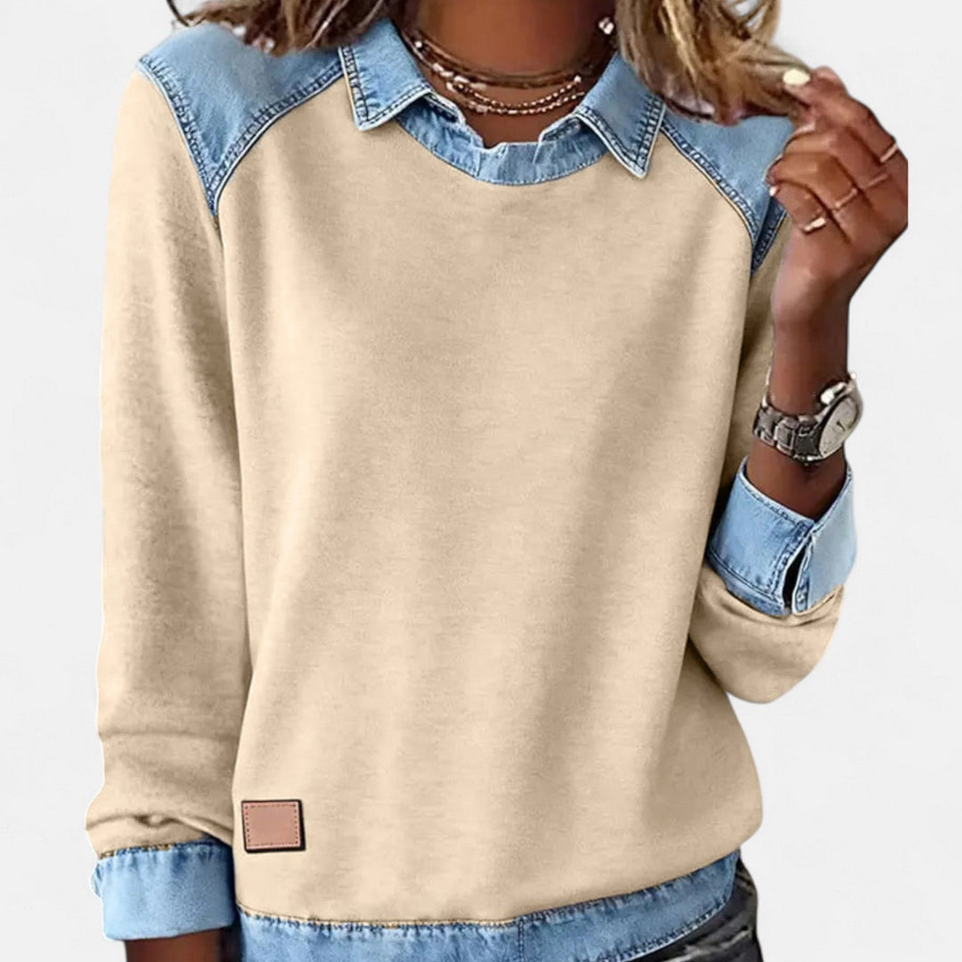 Trendy Long-Sleeve Blouse Khaki