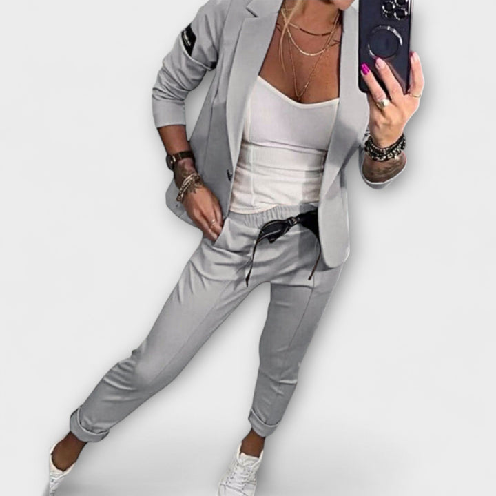 Candace | Elegant Set of Top, Jacket, and Pants Gray