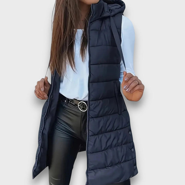 Kaira | Casual Sleeveless Hooded Puffer Vest Navy Blue