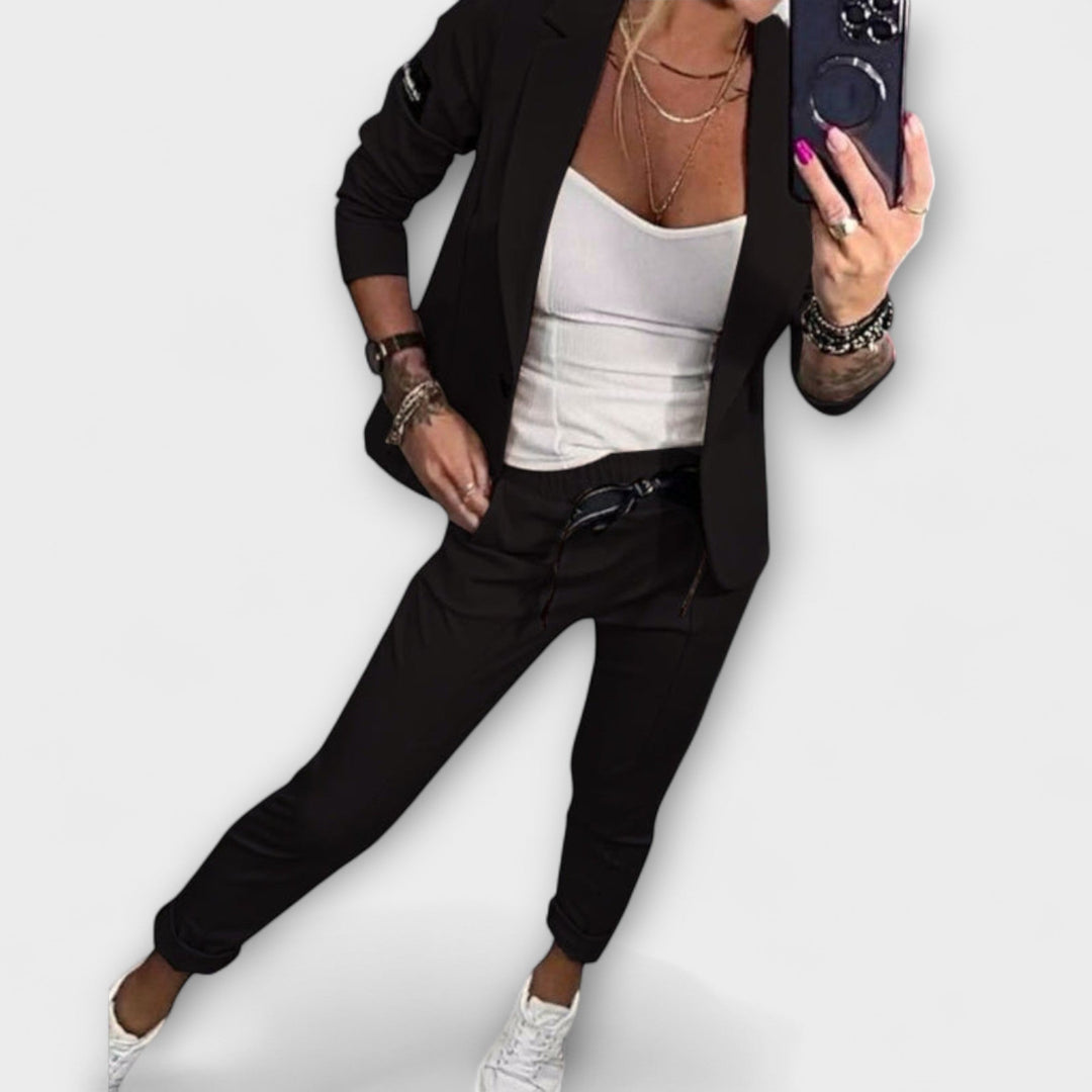 Candace | Elegant Set of Top, Jacket, and Pants Black