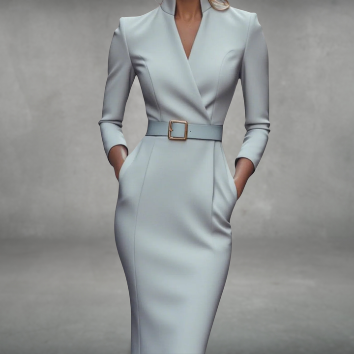 Jane | Elegant Belted Dress Gray