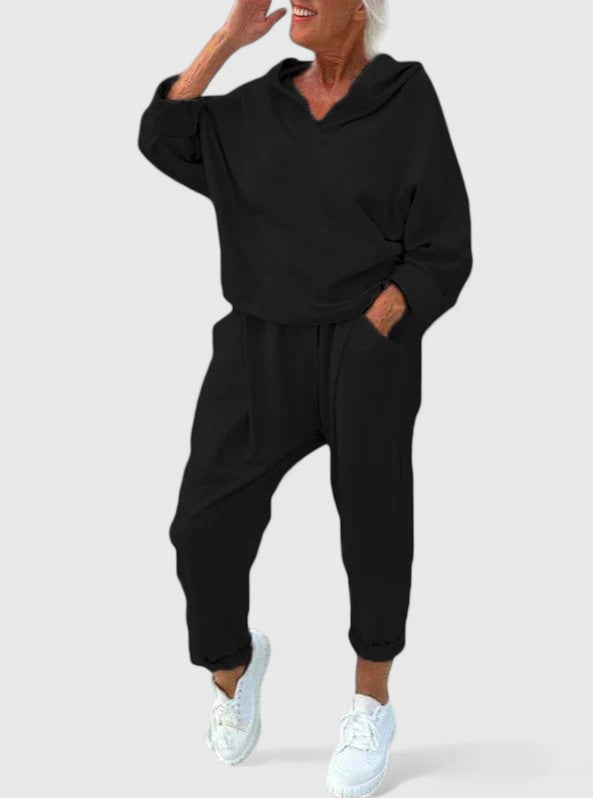 Fenna | Comfortable Hooded Sweatshirt Set Black