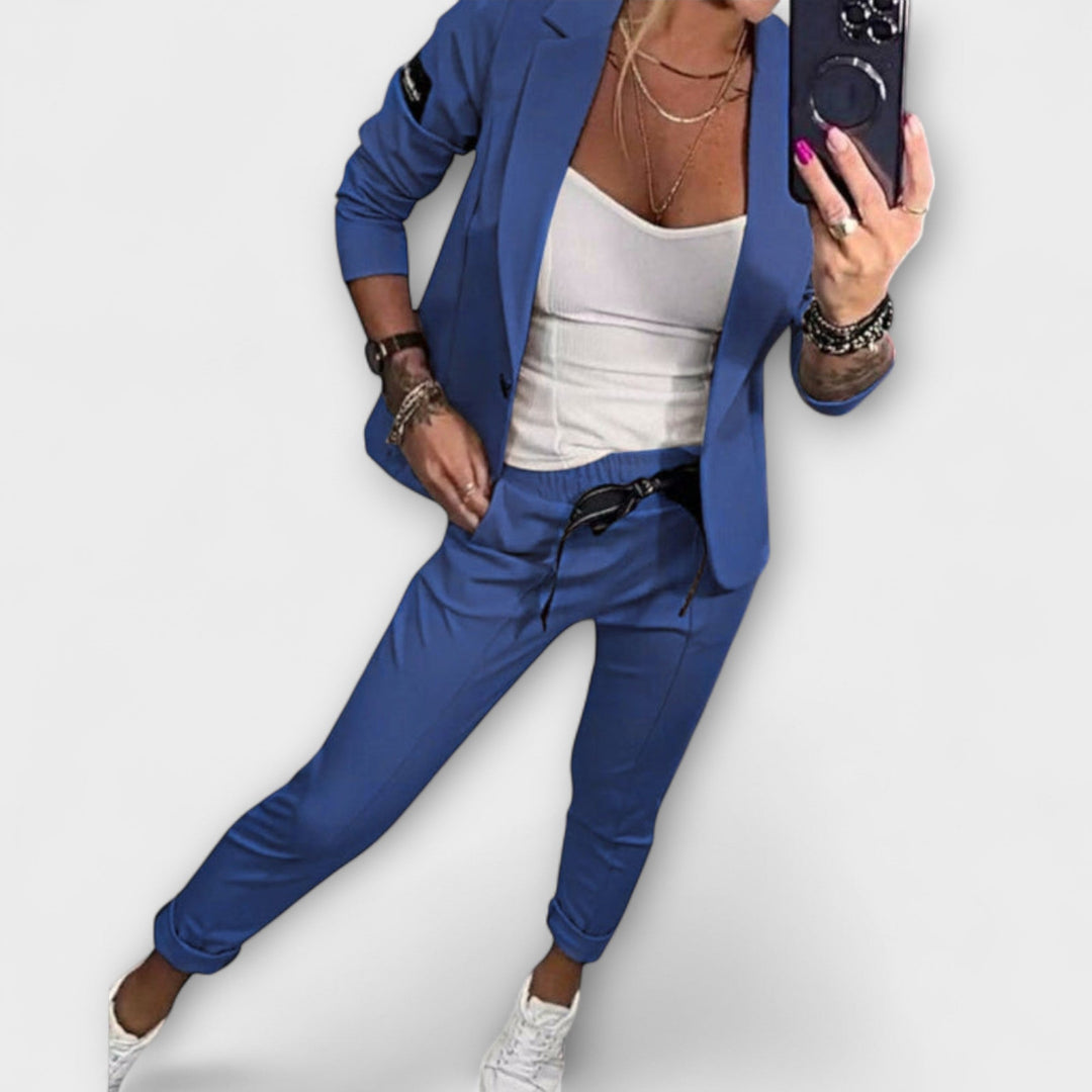 Candace | Elegant Set of Top, Jacket, and Pants Blue