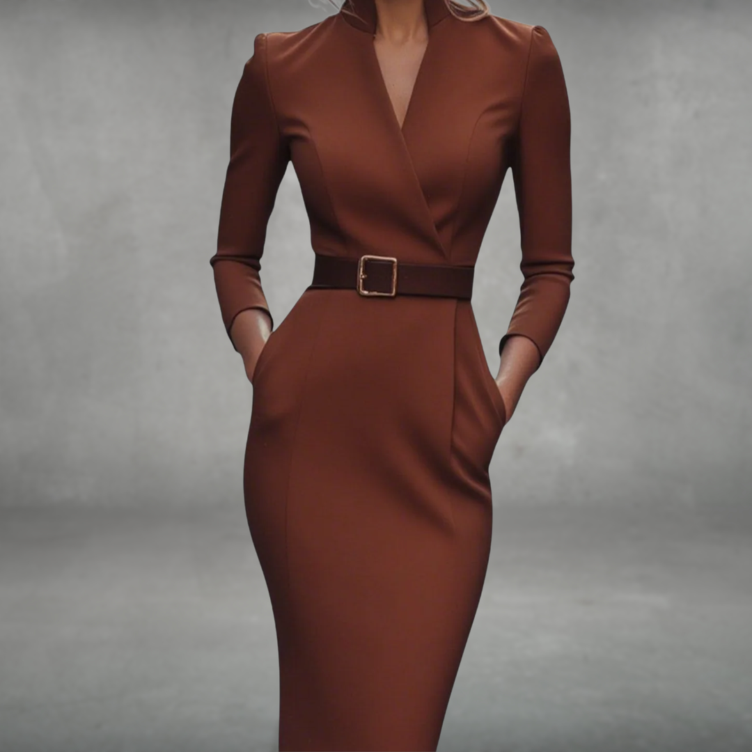 Jane | Elegant Belted Dress Brown