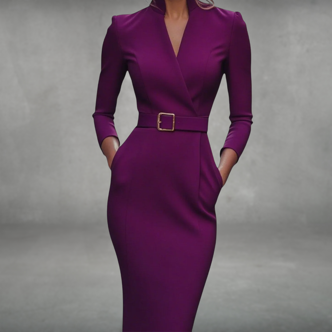 Jane | Elegant Belted Dress Purple