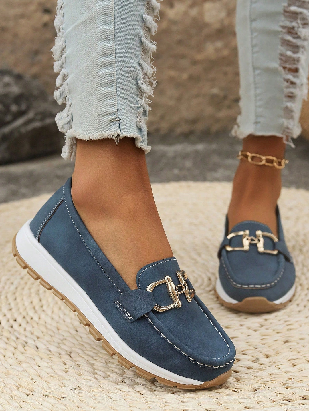 Ellie | Flat Buckle Loafers Blue