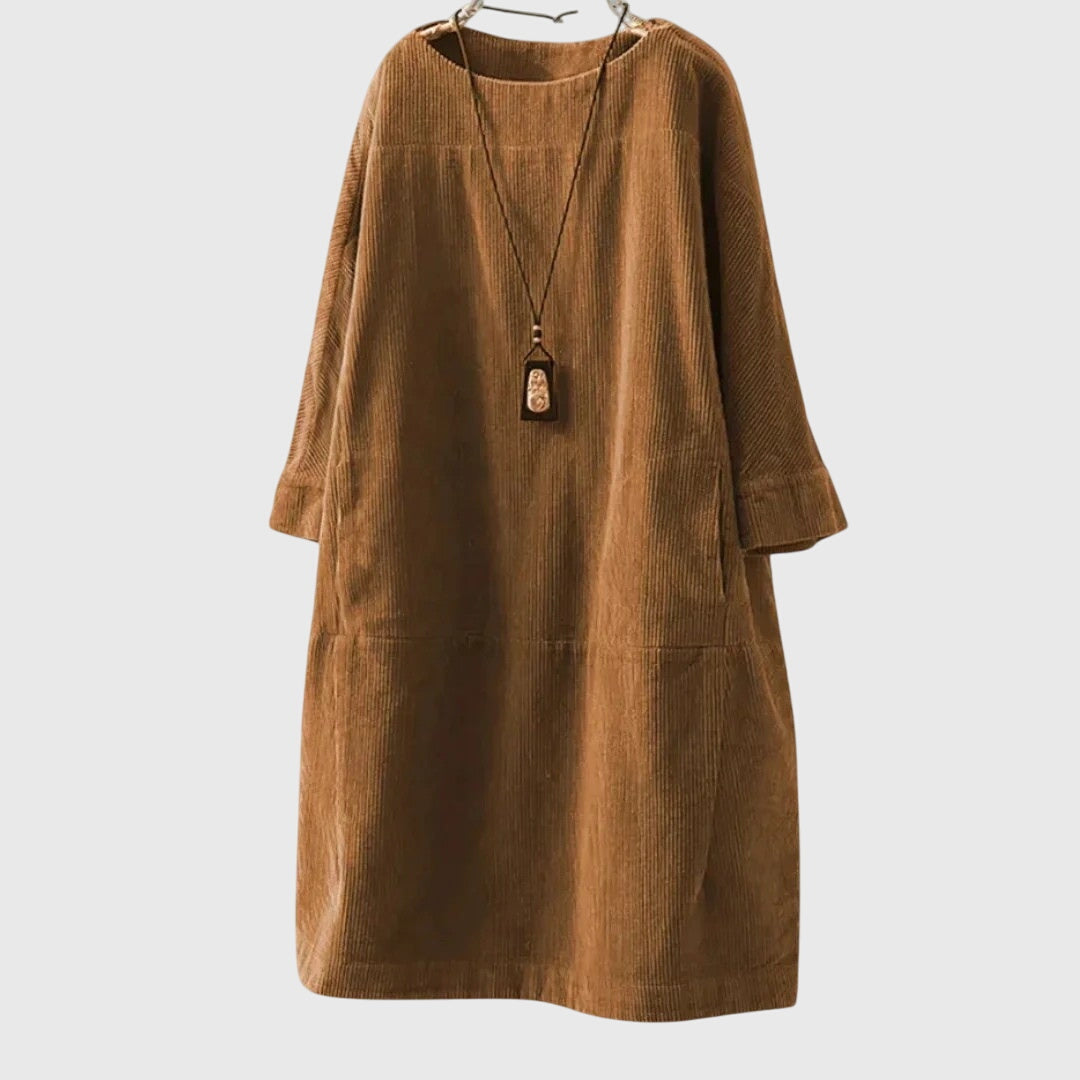 Marguerite | Relaxed Corduroy Midi Dress Brown