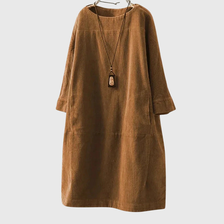 Marguerite | Relaxed Corduroy Midi Dress Brown