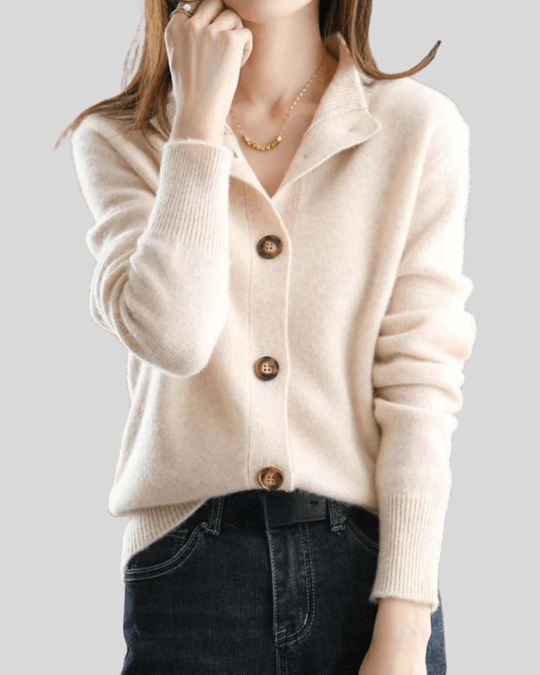 Claire | Retro-Style Cashmere Cardigan Beige