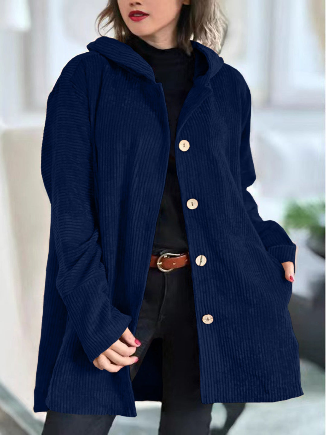 Ellen | Jacket with Buttons and Hood Navy