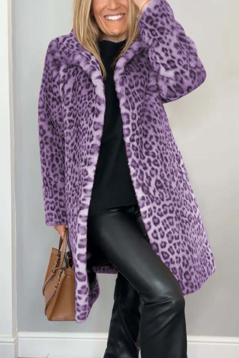 Estrid | Leopard Print Coat Dark Blue