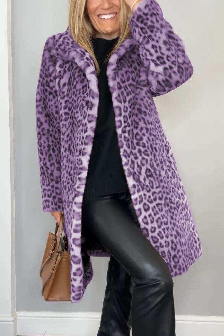 Estrid | Leopard Print Coat Dark Blue