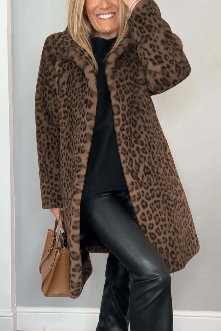 Estrid | Leopard Print Coat Dark Brown