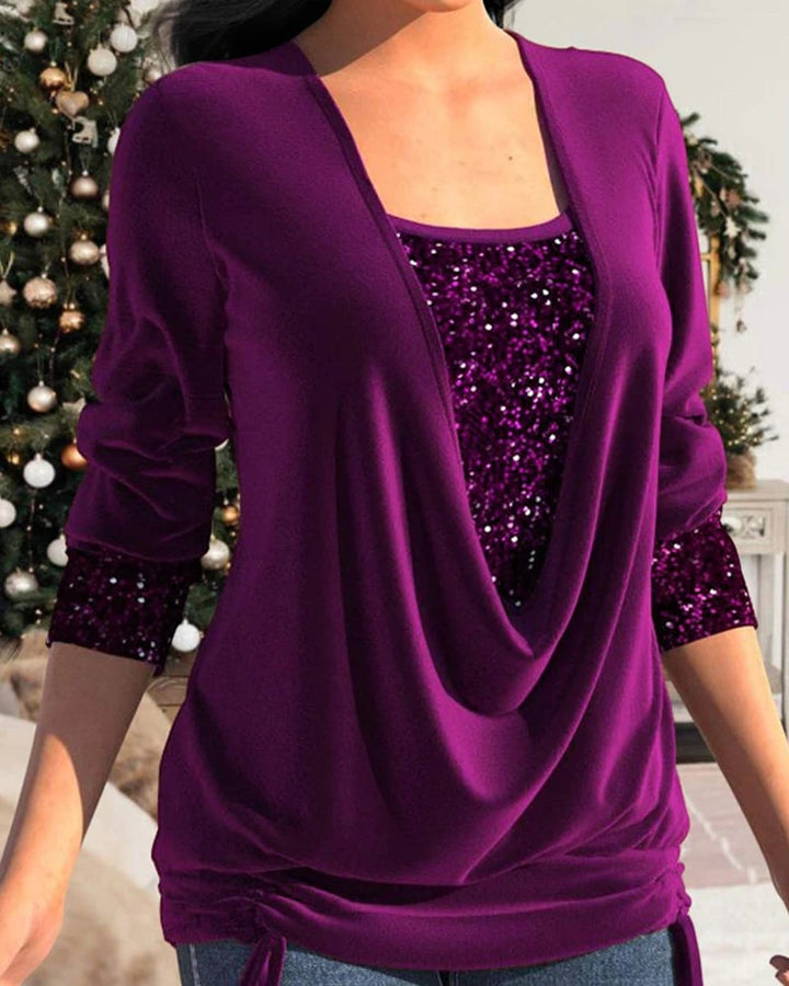 Elena | Elegant Sequin Drape Top Purple