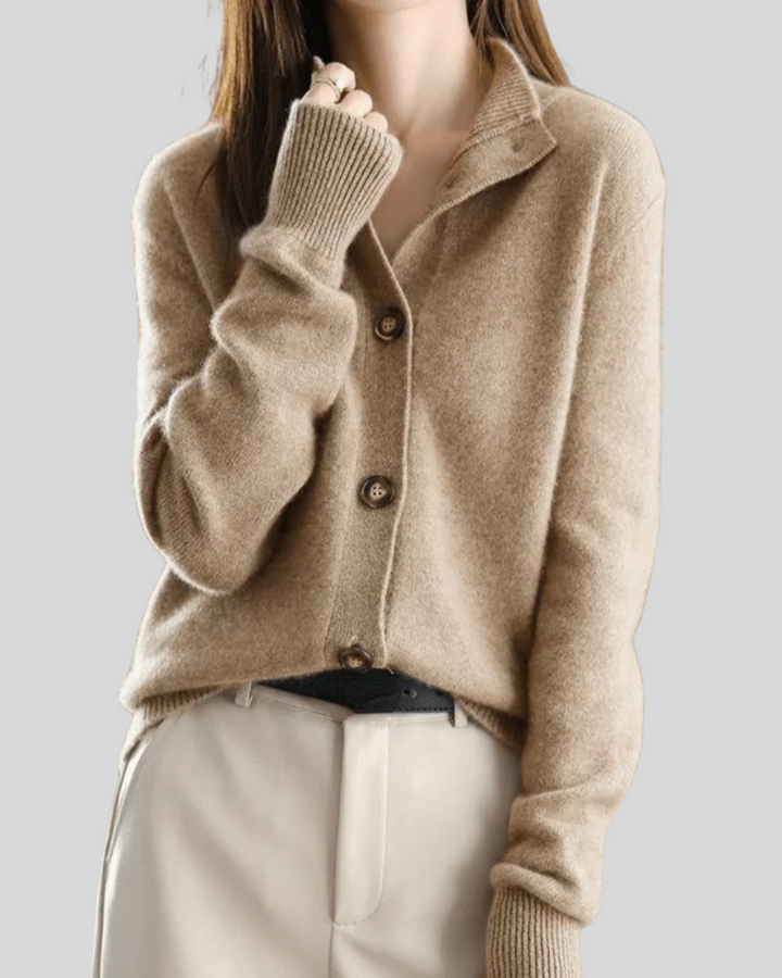 Claire | Retro-Style Cashmere Cardigan Brown