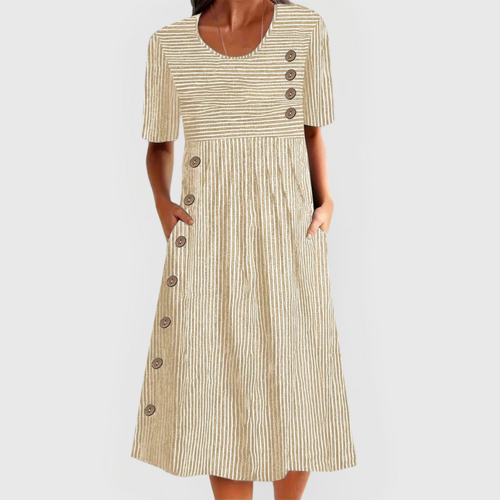 Lillian | Striped Midi Dress Beige