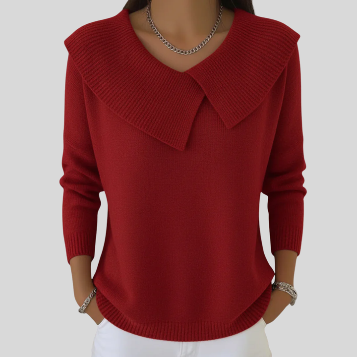 Lucia | Cozy Sweater with a Soft Collar Wine Red