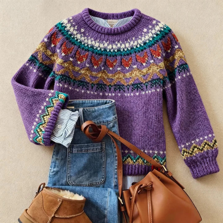 Solva™ | Elegant Vintage Knit Sweater Purple