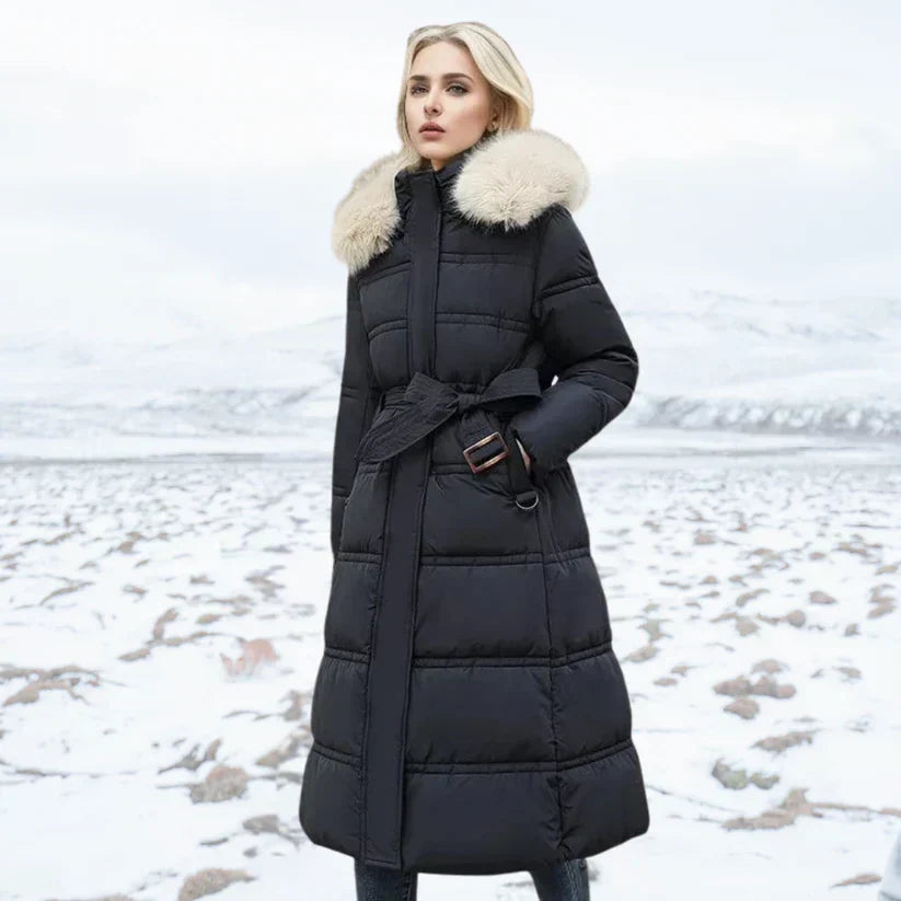 Signy | Winter Parka with Fur Hood Black and White
