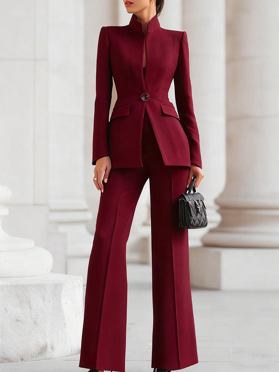 Lisa | Elegant Blazer & Pants Suit Set Bordeaux Red