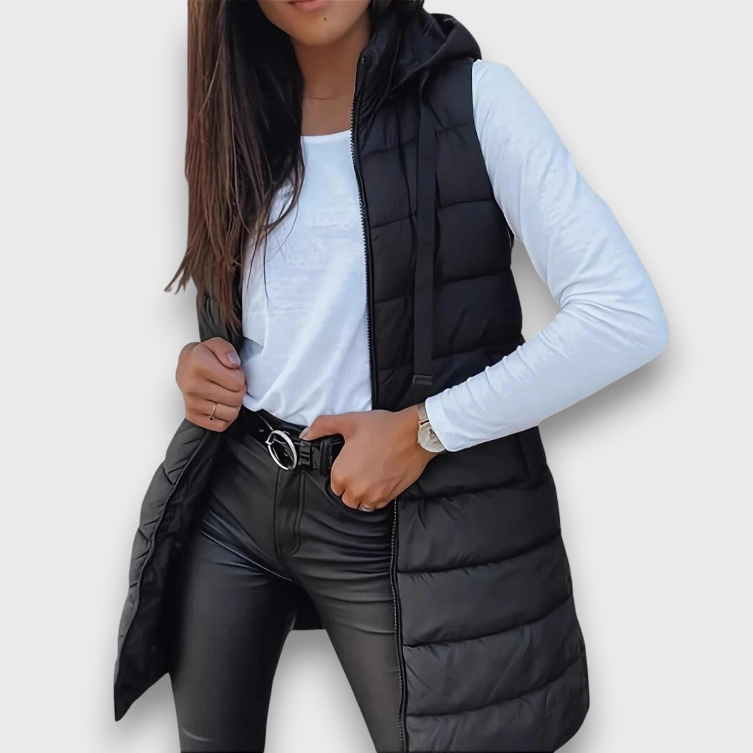 Kaira | Casual Sleeveless Hooded Puffer Vest Black