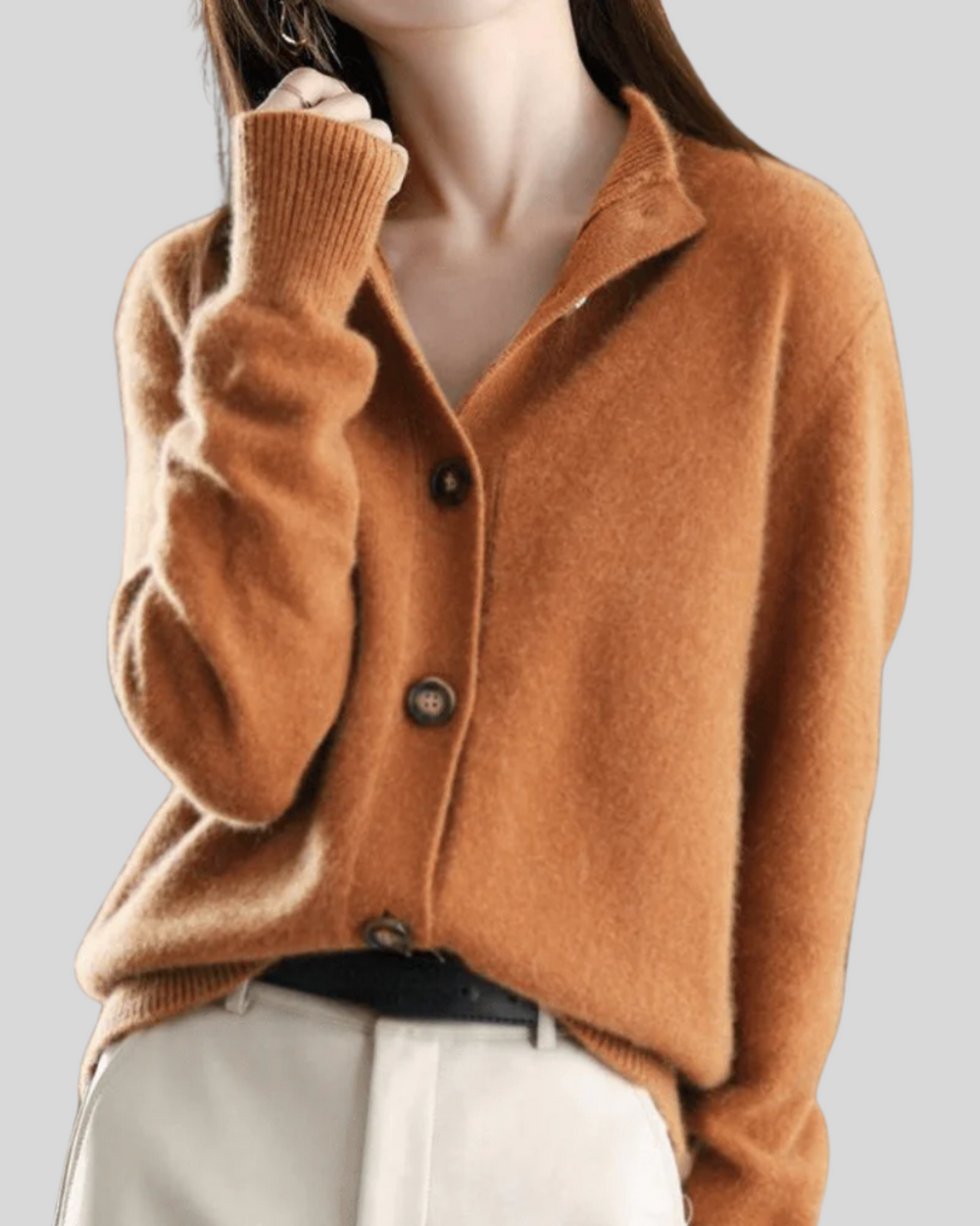 Claire | Retro-Style Cashmere Cardigan Orange