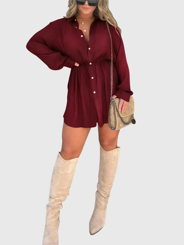 Faye | Elegant Romper Dress Wine Red
