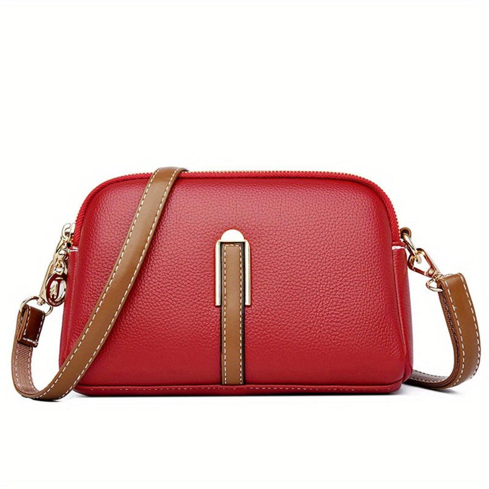 Mila Litchi Embossed Crossbody Bag Red