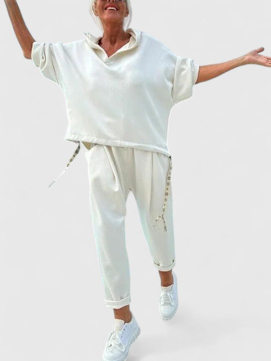 Fenna | Comfortable Hooded Sweatshirt Set White