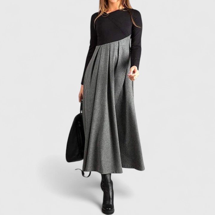 Shannon | Elegant Long Sleeve Maxi Dress Black Gray