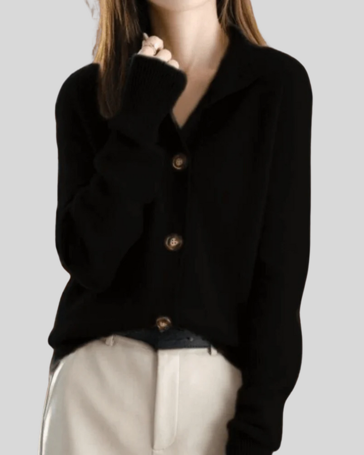 Claire | Retro-Style Cashmere Cardigan Black