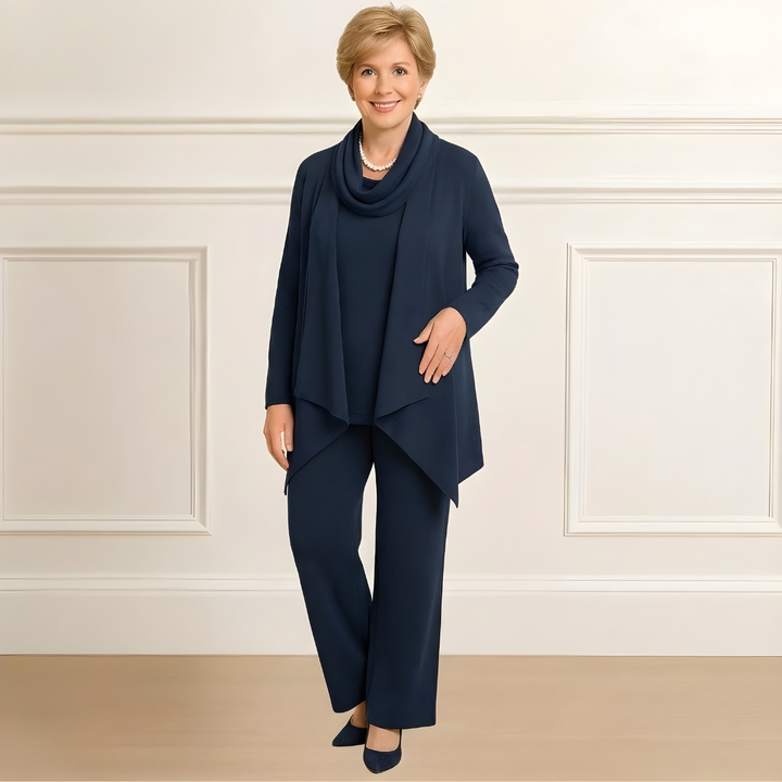 Evelyn | Cardigan, Top & Pants Set Blue