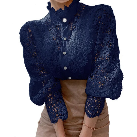 Tove | Long-sleeve shirt with lace and detailing Navy Blue