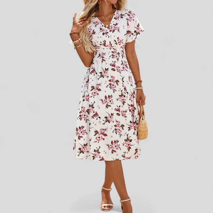 Natalie | Comfortable Summer Midi Dress Floral Pink