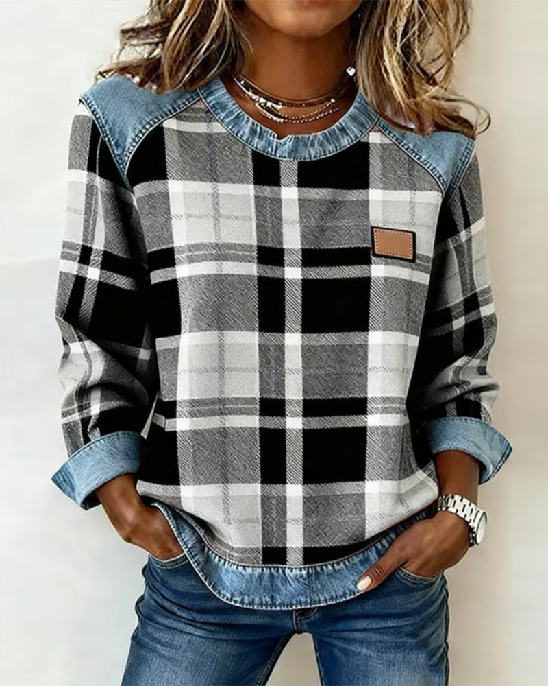 Ivy-Jane | Sweatshirt with Checkered Patchwork Black