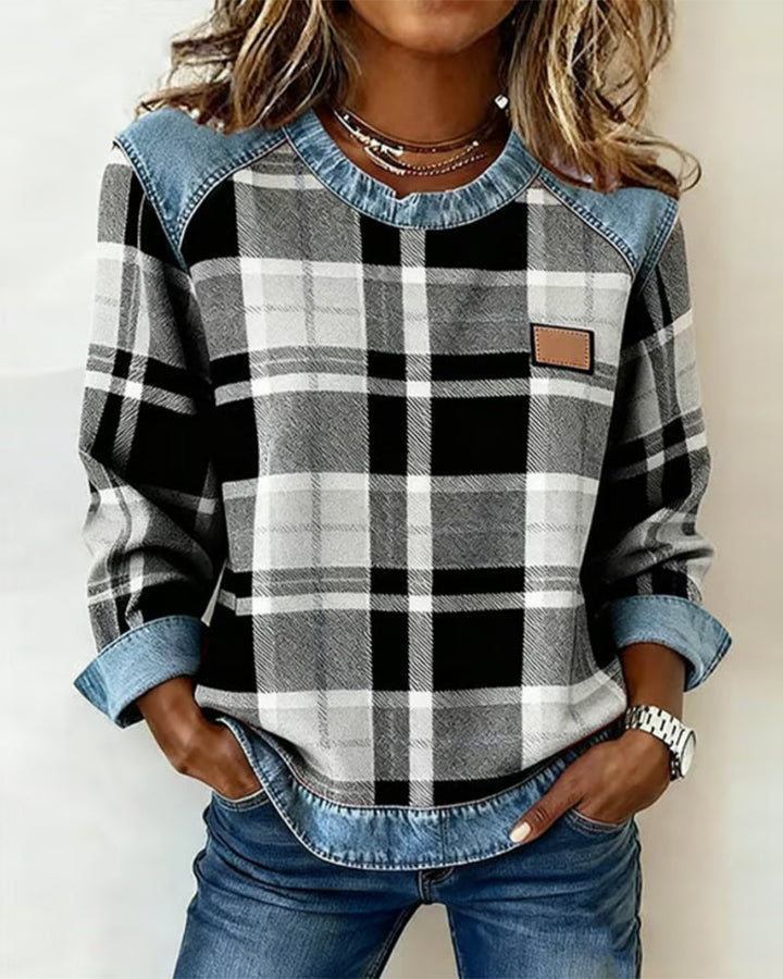 Ivy-Jane | Sweatshirt with Checkered Patchwork Black