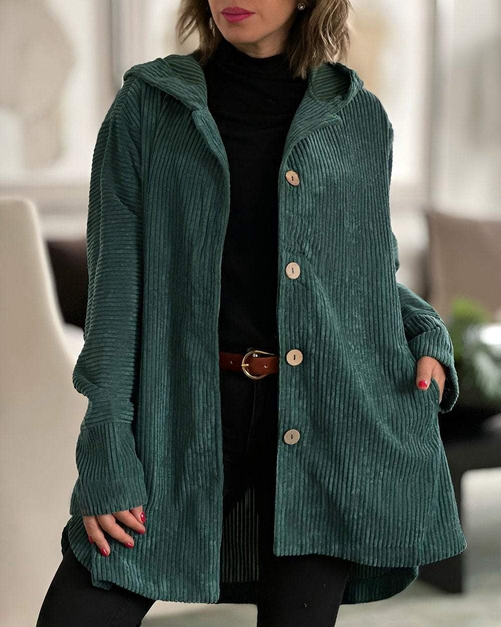 Ellen | Jacket with Buttons and Hood Green