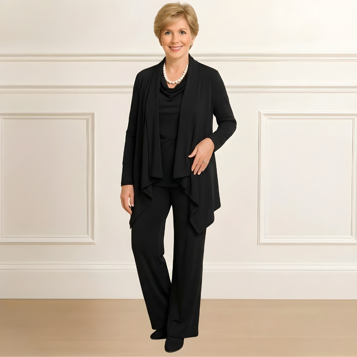 Evelyn | Cardigan, Top & Pants Set Black