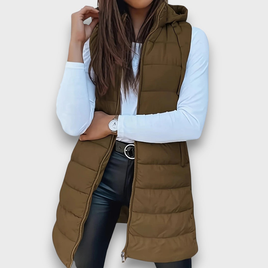 Kaira | Casual Sleeveless Hooded Puffer Vest Khaki